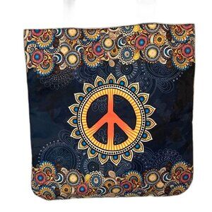 BOHEMIAN Boho PEACE Mandala Tote Bag Navy and Orange 16 x 16 in